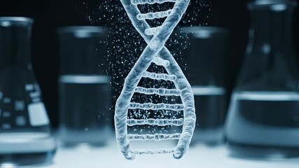 Animated dna strand with laboratory glassware in a scientific context - Powered by Adobe
