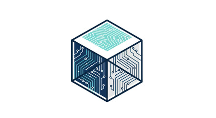 Digital Cube with Circuit Board Pattern Representing Technology and Data.