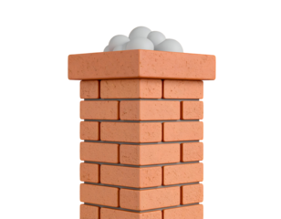 Stylized Red Brick Chimney Emitting White Smoke Clouds on Black Background