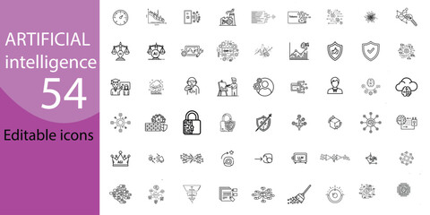 Collection of diverse artificial intelligence icons representing technology and innovation in a modern design