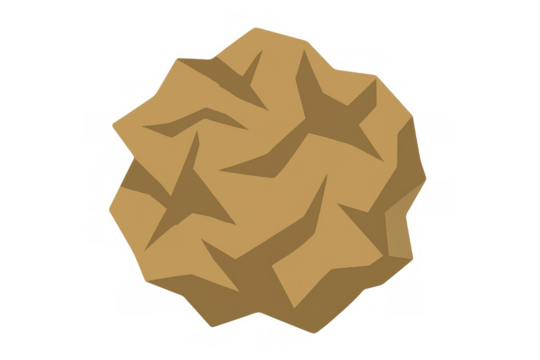 Crumpled brown paper ball with texture for recycling, garbage, and waste concepts, isolated on a transparent background