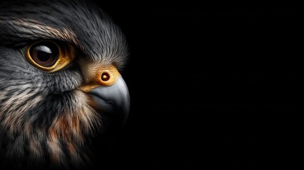 Fototapeta premium Close-up profile of a falcon's head against a black background