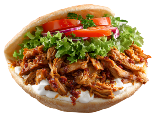 Delicious chicken doner kebab in pita bread