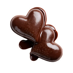 Obraz premium Two rich dark chocolate hearts melting together