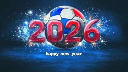 2026 New Year Soccer Theme Creative Poster with Colorful Numbers and Fireworks for Holiday Card, Packaging, Sports Event Promotion and Celebration Design