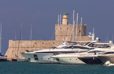 Yachts and Saint Nicholas Fortress, Rhodes, Greece