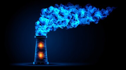 Fototapeta premium chimney emitting carbon dioxide gas which is immediately captured by a futuristic transparent dome and piped underground, glowing blue energy lines representing the capture process, stylized 