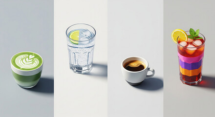 set of different drinks