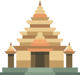 Asian Temple Pagoda Illustration Minimalist Cultural Structure Cartoon Flat Design Traditional Spiritual Building