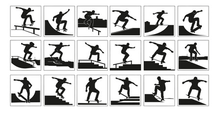 Obraz premium Vector art of skateboarder performing trick on skateboard