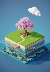 spring landscape with tree