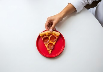 Pizza cut on red tray