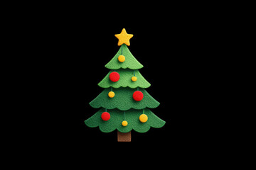 Fototapeta premium Felt christmas tree with ornaments on a black background for the holidays