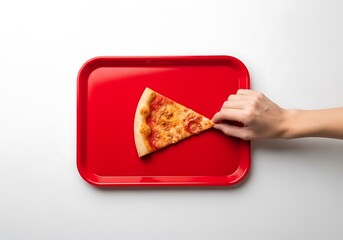 Pizza cut on red tray