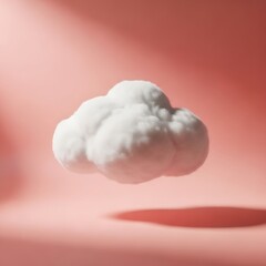White cloud against pastel coral color background. Weather minimal concept.