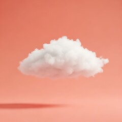 White cloud against pastel coral color background. Weather minimal concept.