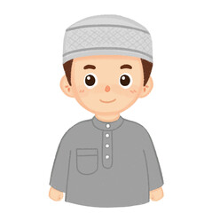 Young Muslim Boy in Traditional Attire A Smiling Illustration Depicting Cultural Representation