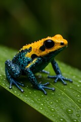 Obraz premium Vibrant Poison Dart Frog on a Wet Leaf