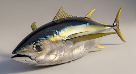 Naklejka premium A close-up studio shot of a vibrant, freshly caught tuna fish.