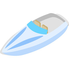 White Speedboat With Blue Accents And Beige Seats In Isometric View On Transparent Background