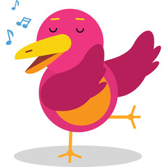 Whimsical Pink Bird Singing Joyfully with Musical Notes Floating Around Its Head on a Transparent Background