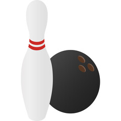 White Bowling Pin With Red Stripes Next To Black Bowling Ball On Transparent Background Sports Equipment For Game Activity
