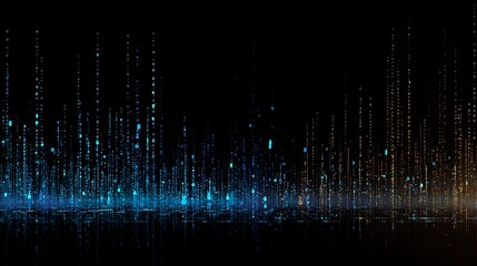 Abstract Digital Rain: Binary Code Cascade in Blue and Orange Hues on a Dark Background