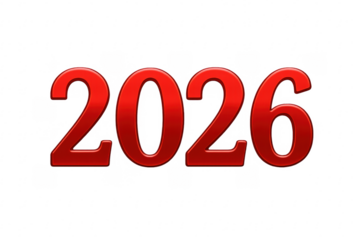 Red 2026 year number future transparent background