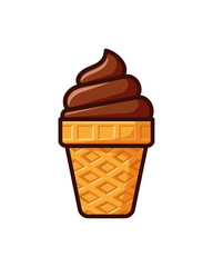 Delicious chocolate ice cream cone. Sweet frozen dessert in a waffle cone, isolated on white background. Perfect for summer menus, dessert illustrations, or food-related designs