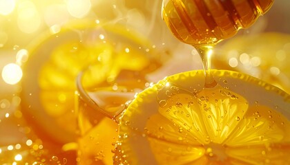 Delicious Dripping Honey Over Citrus Slice with Bokeh Background Food Still