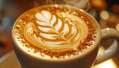 Close Up Latte Art Coffee Beverage Creamy Texture and Drink