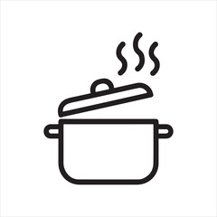 Steaming Pot with Lid Slightly Open Representing Cooking and Food Preparation in a Minimalist Style Line Art Design