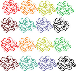 Colorful swirls arranged in a grid pattern create an abstract cloudlike formation against a white backdrop, evoking a playful and whimsical mood.