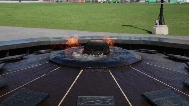 Centennial Flame monument in front of Parliament buildings in Ottawa downtown, Canada