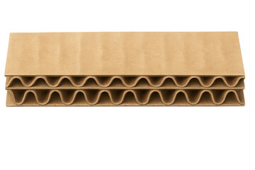 Double wall corrugated cardboard cross section showing paper layers, fluting, and texture against a transparent background