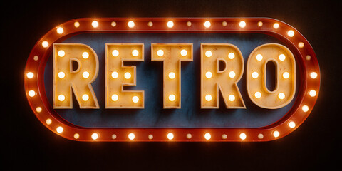 A captivating retro sign with light bulbs, radiating nostalgia and vintage charm
