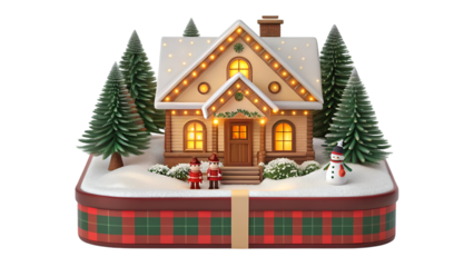 Charming christmas village house with lights and festive decorations