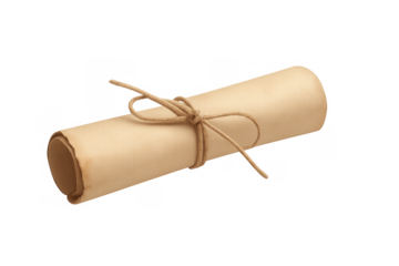 Rolled parchment scroll tied with string, conveying an ancient message, old document for history, past events, storytelling
