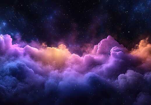 Colorful nebula clouds aglow in space amid starry vista