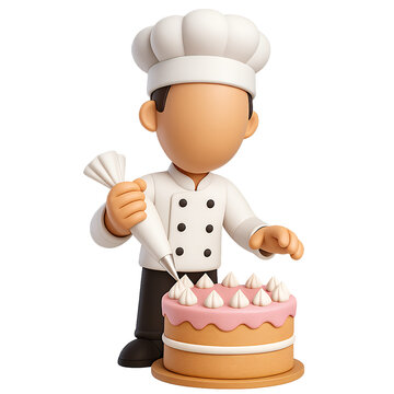 Cartoon baker decorating cake with pastry bag 3d render culinary delight high quality professional