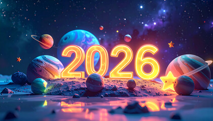 Happy New Year 2026 Cosmic Celebration.