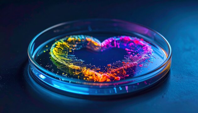 Glowing Heart in Petri Dish A Macro Photograph of Bioluminescent Bacteria - Powered by Adobe