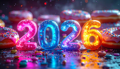 Happy New Year 2026 Celebration with Donuts.
