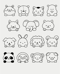 Obraz premium Collection of Adorable Hand-Drawn Cute Animals with Simple Line Art on a White Background, Perfect for Various Creative Projects