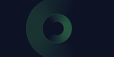 Colorful round frame with blue green light isolated on dark background. Abstract circle line pattern.