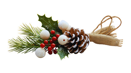 Festive pine cone bouquet with holly berry Christmas holiday decoration
