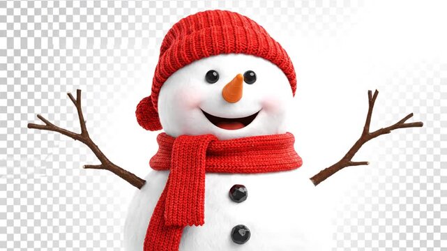 Cheerful snowman with vibrant red accessories smiles