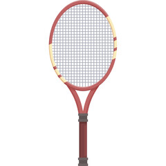 Vintage Tennis Racquet With Red Frame White And Yellow Accents On String Bed Isolated On Transparent Background
