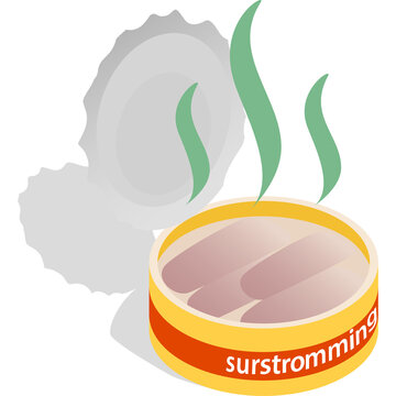 Surstromming Canister With Lid Showing Steam In Isometric 3D Style With Transparent Background