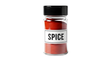 Spice jar with red powder isolated on transparent background, a common seasoning for adding flavor and aroma to various dishes and recipes